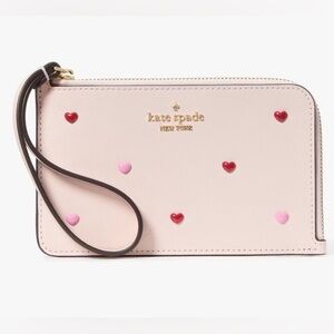 Kate Spade Heart Studs Small L Zip Wristlet  NWT